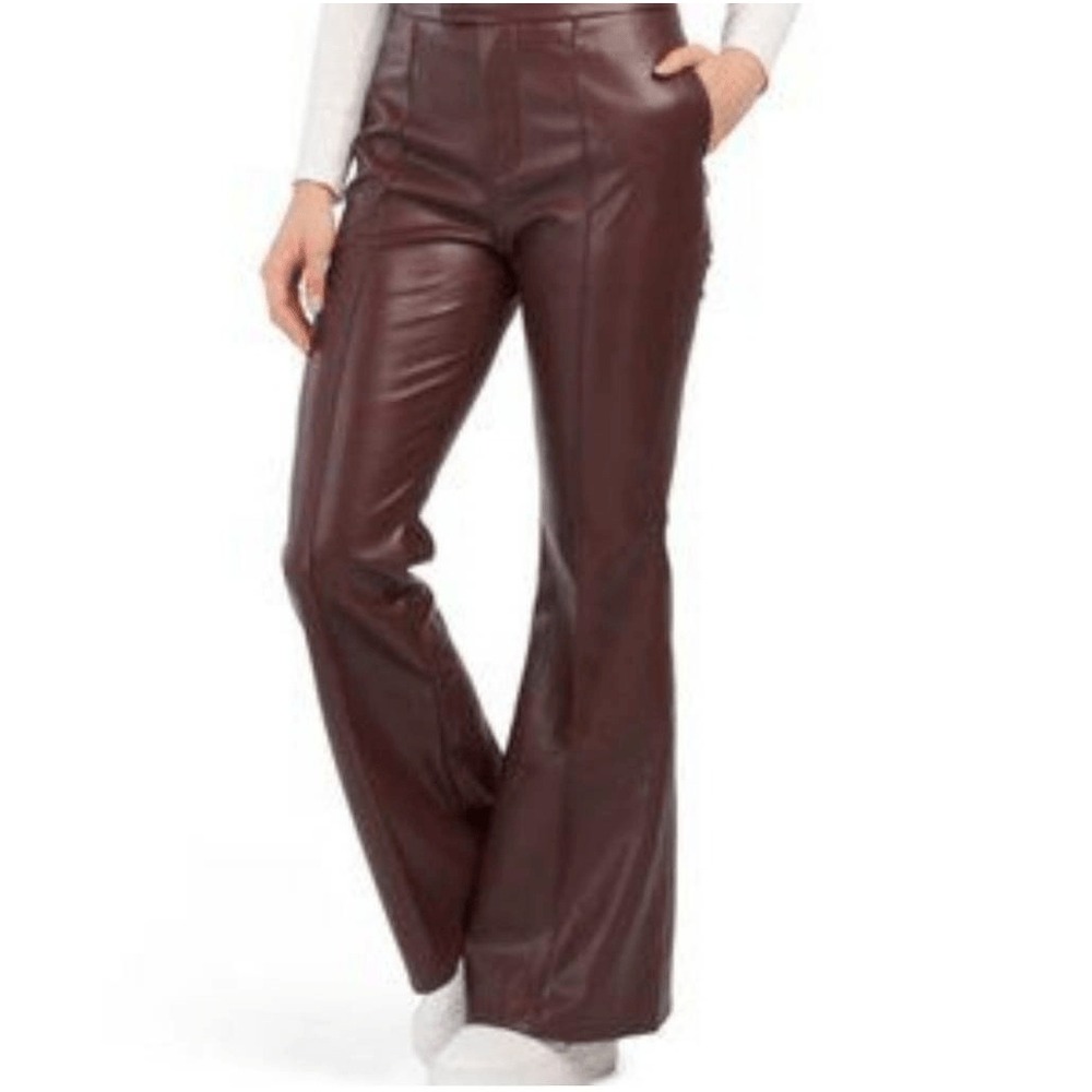 7 For All Mankind Faux Leather Flare Pants Womens Large L Burgundy High Rise NWT
